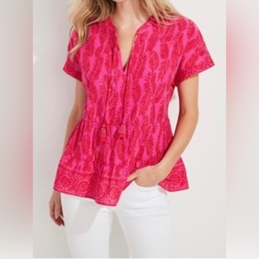 .VINEYARD VINES Raspberry Rose Tiered Split Neck Blouse Size Medium